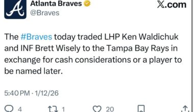 [Braves] The Braves today traded LHP Ken Waldichuk and INF Brett Wisely to the Tampa Bay Rays in exchange for cash considerations or a player to be named later.