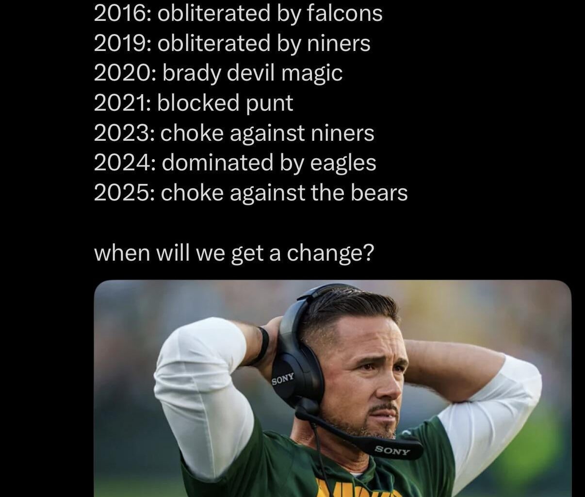 Yes, please fire him! He's such a bad coach. Actually, send him to the Buccaneers to teach him a lesson.