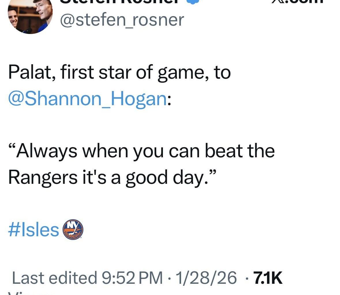 Palat earns 1st Star of the Game and says “Always when you can beat the Rangers it’s a good day.”