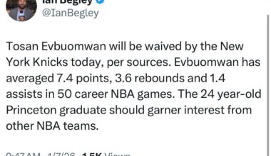 [Begley] Tosan Evbuomwan will be waived by the New York Knicks today, per sources.
