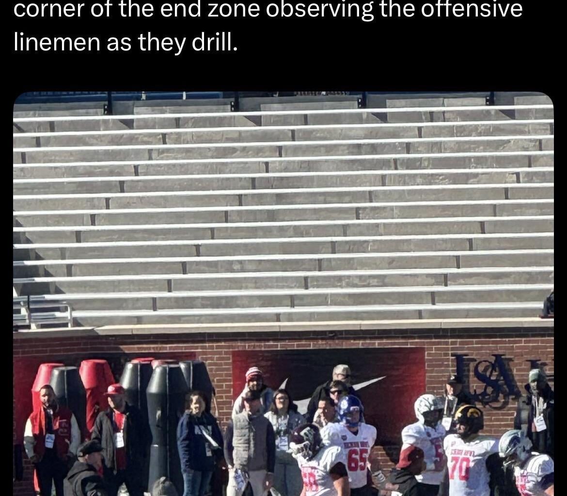 Nick Caserio is at the Senior Bowl, currently focusing on the OL