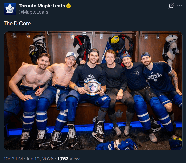 "The D Core" Carlo Celebrates His Season-First Belt With His Fellow D-Men After A Shutdown Win
