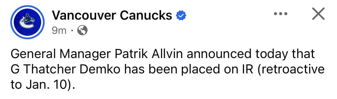 Demko has been placed on IR