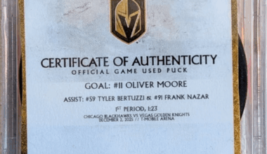 Stoked to land this game used goal puck, Oliver Moore 3rd career NHL goal! This is his first publicly available goal puck, he kept his first two goal pucks.  Moore is going to be good player for a long time to come!