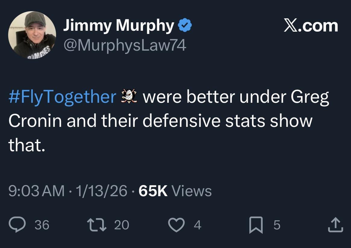 Ducks are 6-0 since this tweet got ratio’d into oblivion. Without their top 2 centers and Troy Terry as well