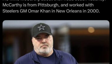 Steelers are expected to speak with former Cowboys HC Mike McCarthy about their head coach vacancy. McCarthy is from Pittsburgh, and worked with Steelers GM Omar Khan in New Orleans in 2000.