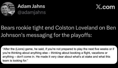 [Jahns] Bears rookie tight end Colston Loveland on Ben Johnson's messaging for the playoffs: