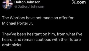[Dalton Johnson] “The Warriors have not made an offer for Michael Porter Jr. They’ve been hesitant on him, from what I’ve heard, and remains cautious with their future draft picks.”