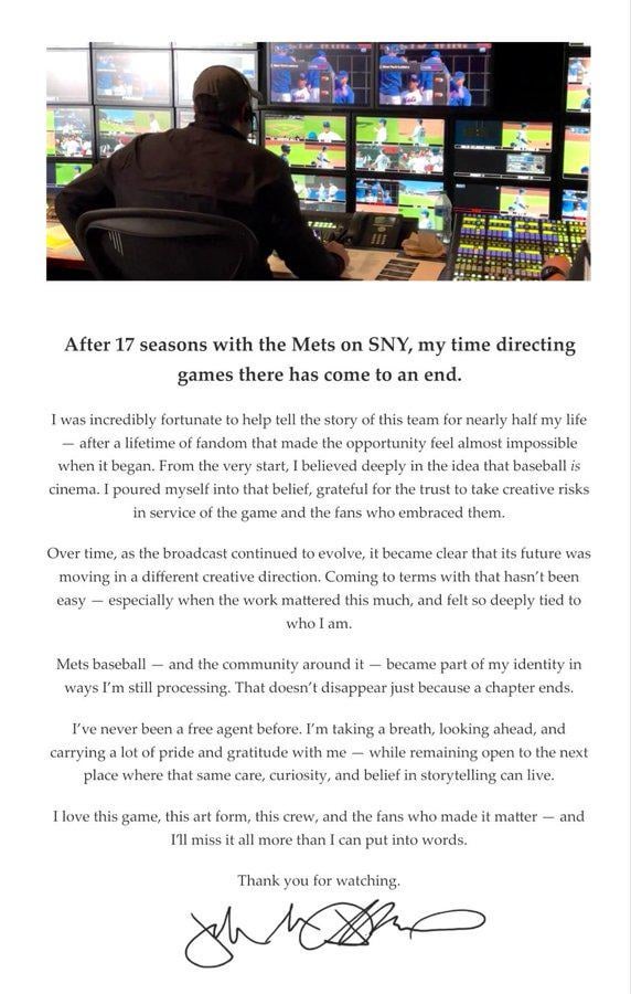 After 17 seasons, John DeMarsico is apparently leaving SNY and the Mets