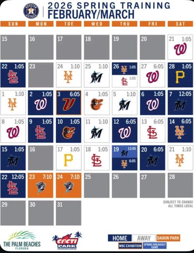 Spring Training schedule