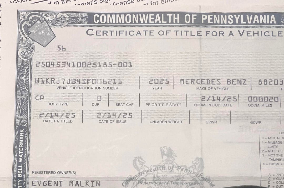 Just bought Malkin’s 2025 Mercedes AMG GT 63