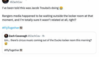 Kreider and Trouba having fun with the New York Media