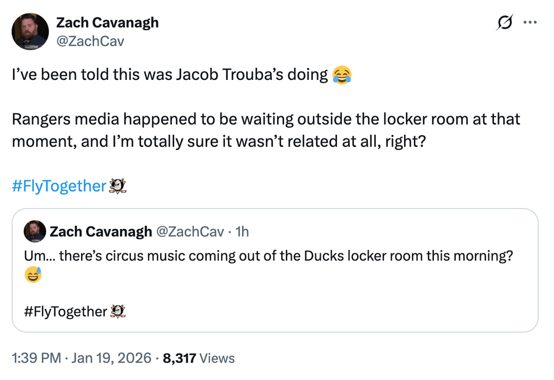 Kreider and Trouba having fun with the New York Media