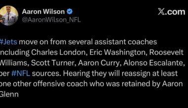 Jets fire coaches Charles London, Eric Washington, Roosevelt Williams, Scott Turner, Aaron Curry, and Alonso Escalante