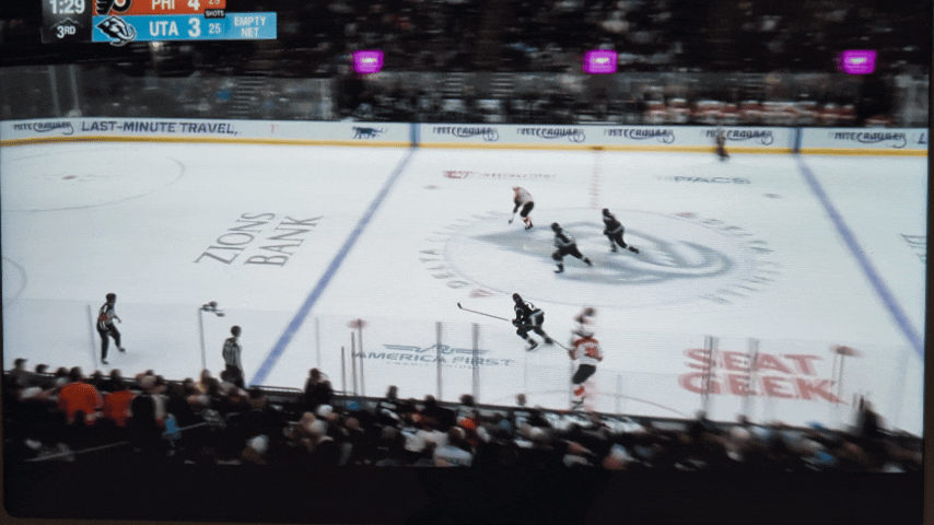 Schmaltz lifts the stick and steals the puck to prevent the empty net goal and gives the Mammoth another chance