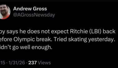 [Gross] Roy says he does not expect Ritchie (LBI) back before Olympic break. Tried skating yesterday. Didn’t go well enough.