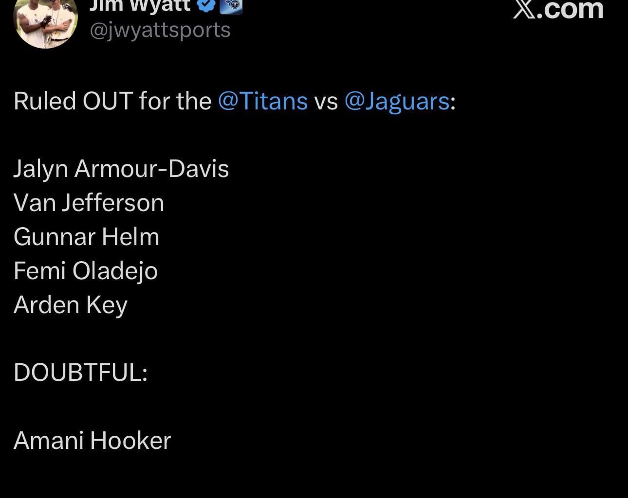 Titans injuries heading into their final game