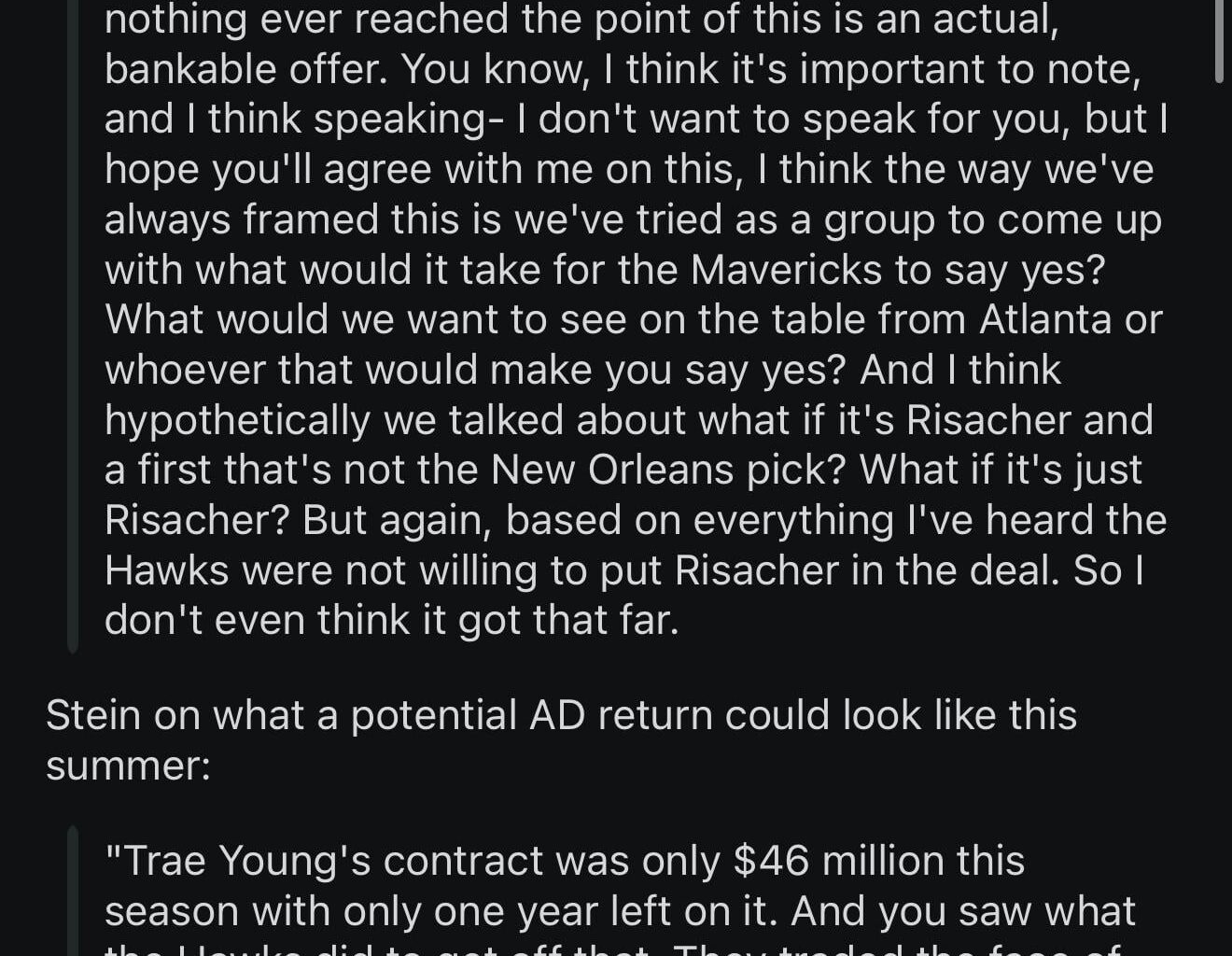 Hawks never actually made an offer for AD.