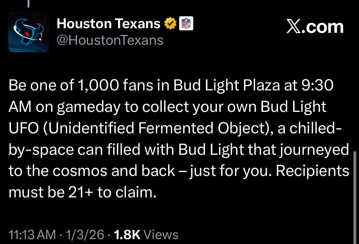 First 1000 fans at NRG tomorrow will get a beer can that went to space!