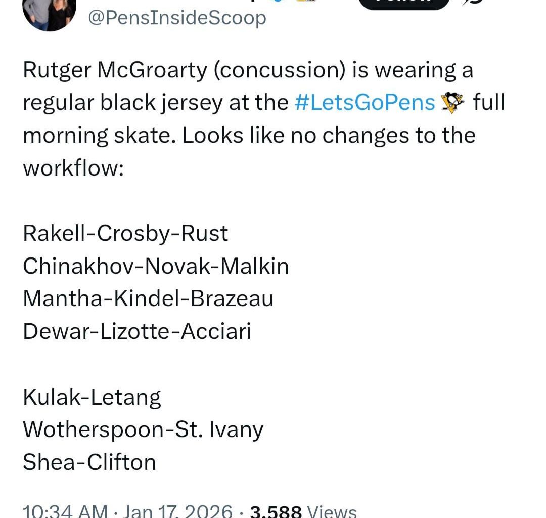 Penguins lineup for tonight.