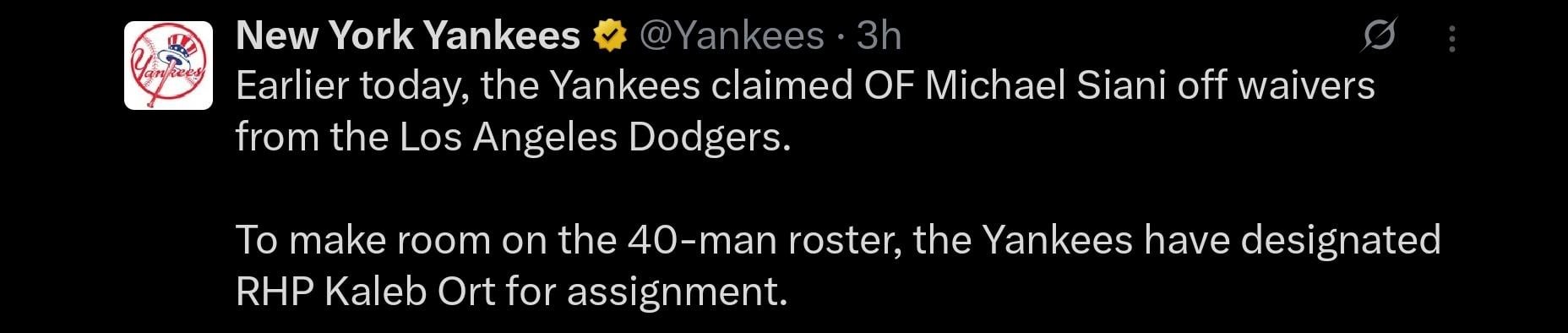 Yankees DFA Red Sox legend Kaleb Ort