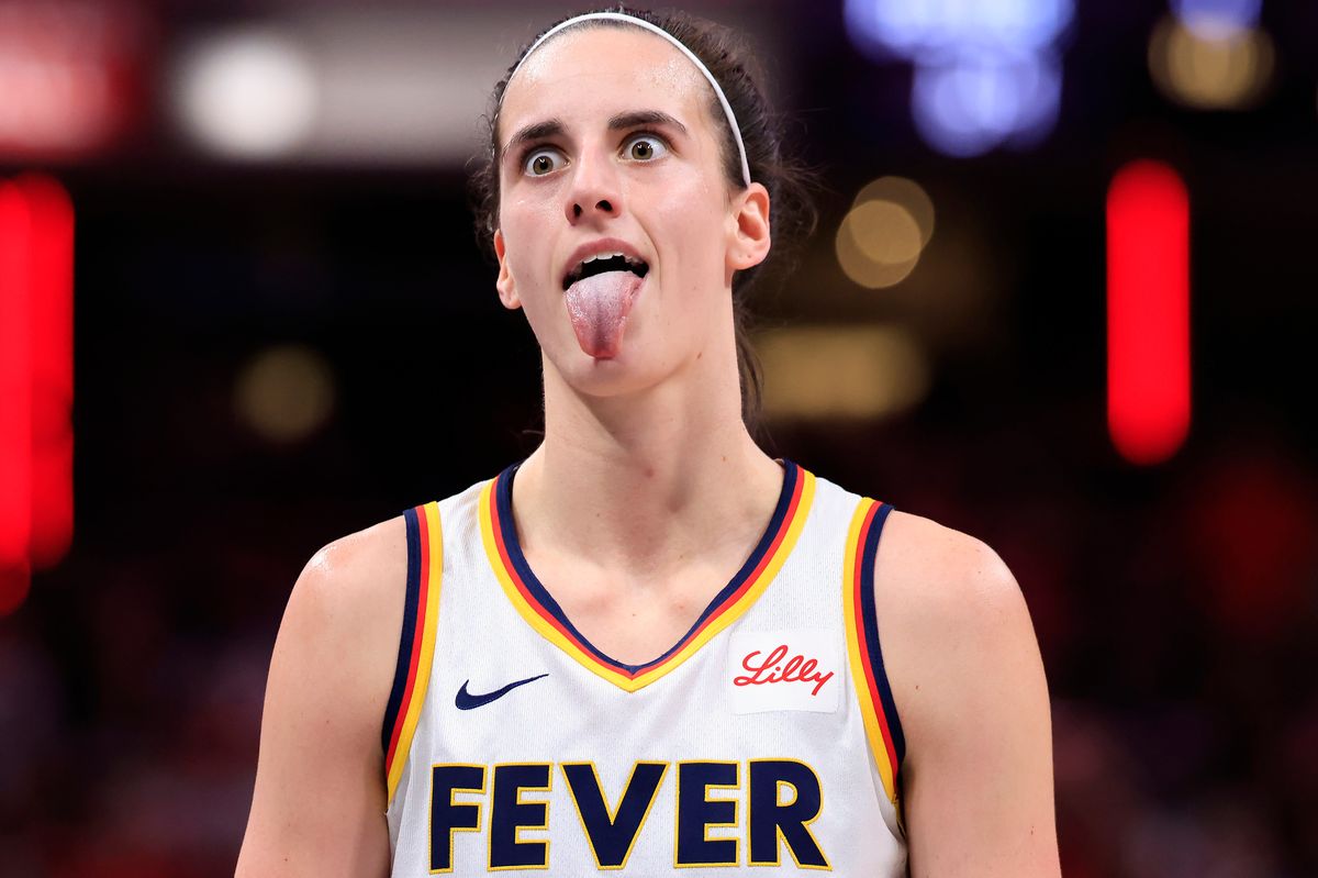 Caitlin Clark reacts to making a shot 