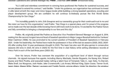The Padres announce they have agreed to a multi-year contract extension with President of Baseball Operations and General Manager A.J. Preller.