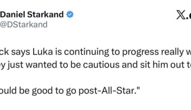 JJ says Luka is sitting out tonight for extra caution. He should be good to go post All-Star break