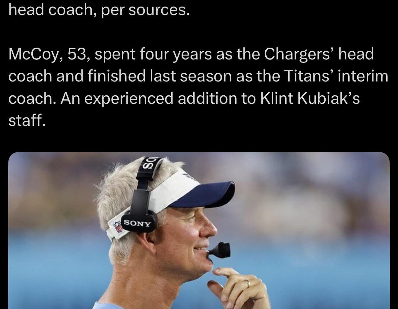The Raiders are hiring Mike McCoy as assistant head coach, per sources.