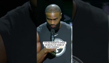 Jaylen Brown,addresses the crowd ahead of the inaugural NBA Pioneers Classic on ESPN 🙌