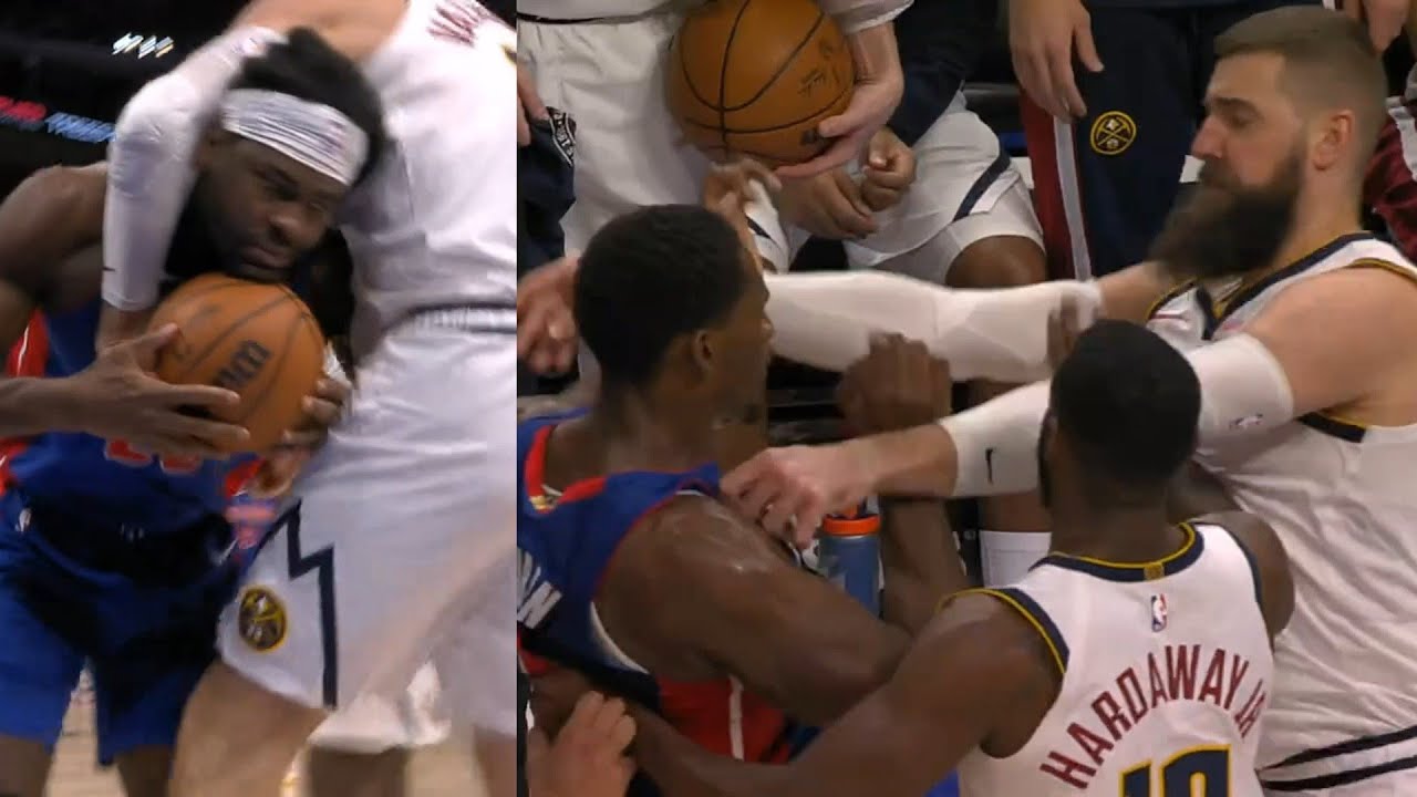 Jonas Valanciunas had Isaiah Stewart in a headlock and things get heated