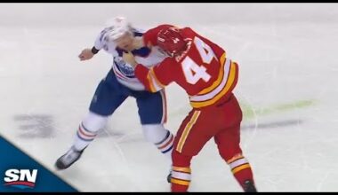 Oilers' Ty Emberson And Flames' Joel Hanley Drop Gloves For Spirited Tilt