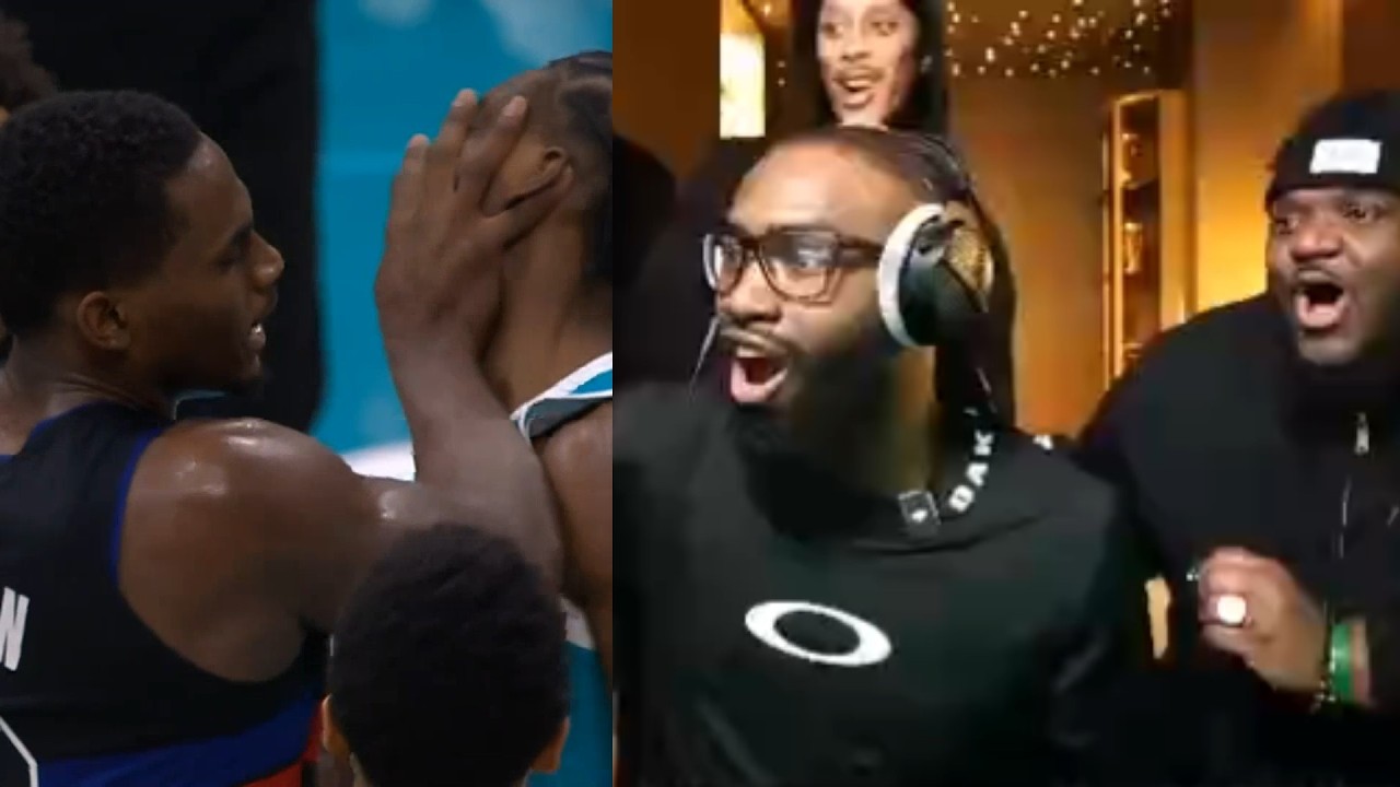 Jaylen Brown LIVE reaction to Pistons vs Hornets FIGHT "Somebody gotta d*e"