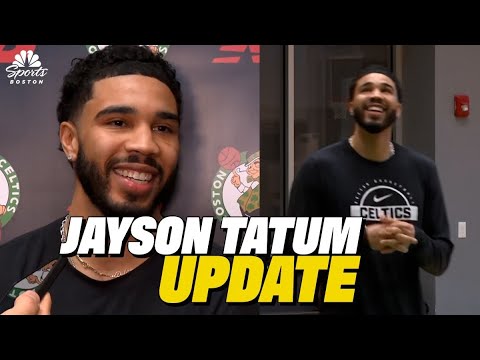 Jayson Tatum speaks with media following first 5-on-5 practice
