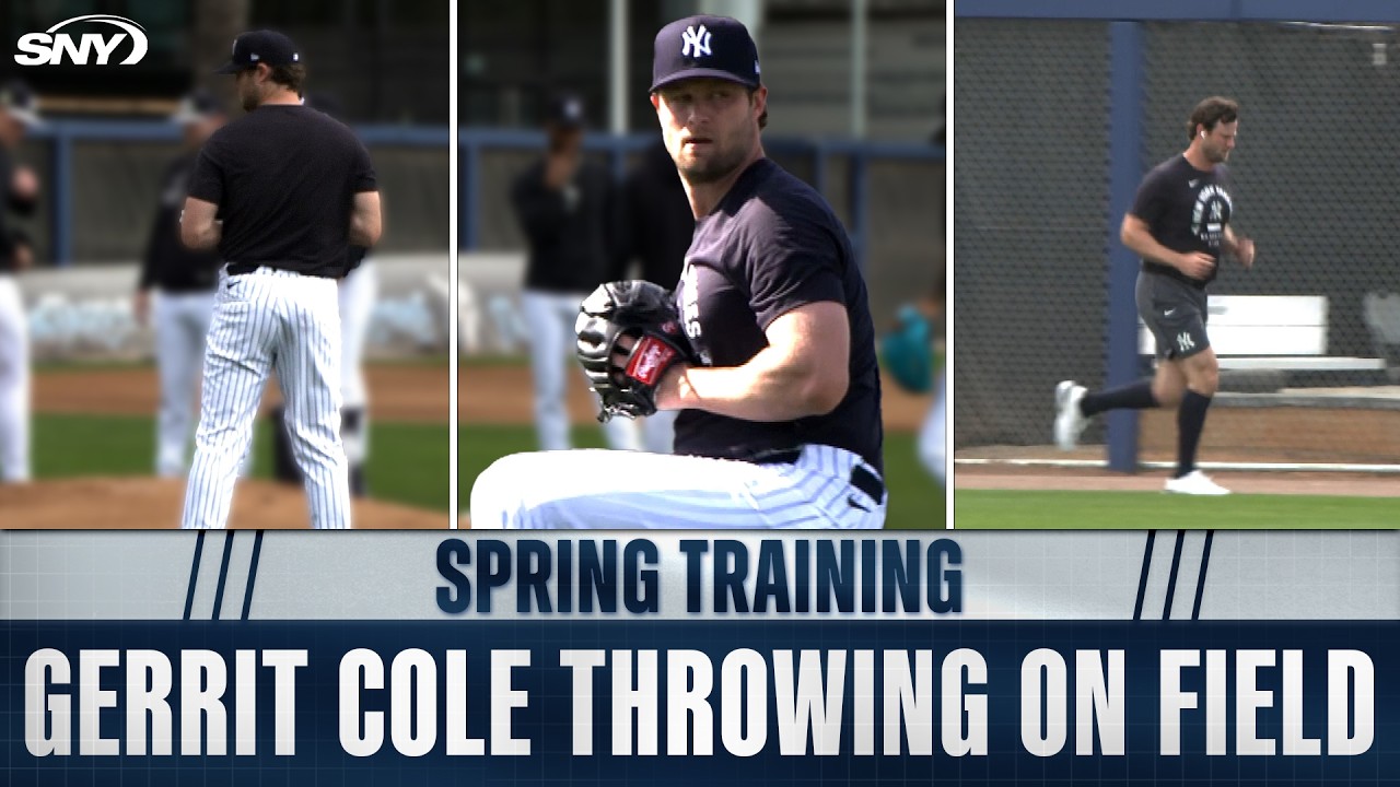 Gerrit Cole throws and participates in drills in Tampa | Yankees Spring Training