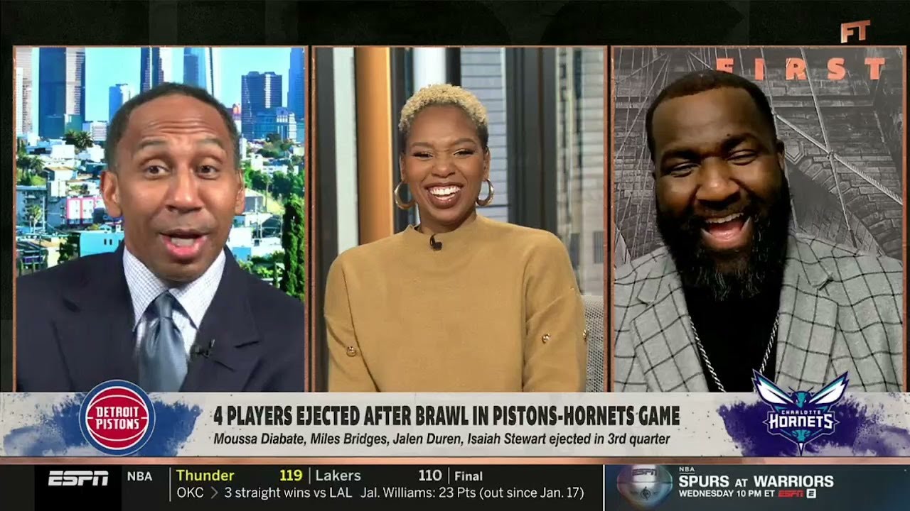 FIRST TAKE | "I love it!" - Stephen A. on 4 players ejected after brawl in Pistons-Hornets games