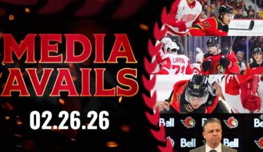 Dylan Cozens, Brady Tkachuk, Ridly Greig, Travis Green Postgame Media vs DET