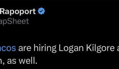 [Rapoport] The #Broncos are hiring Logan Kilgore as their QBs coach, as well.