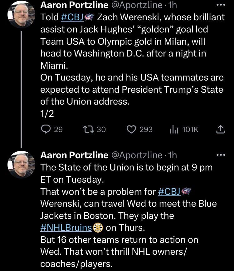 Zach Werenski will head to Washington D.C. for the State of the Union address