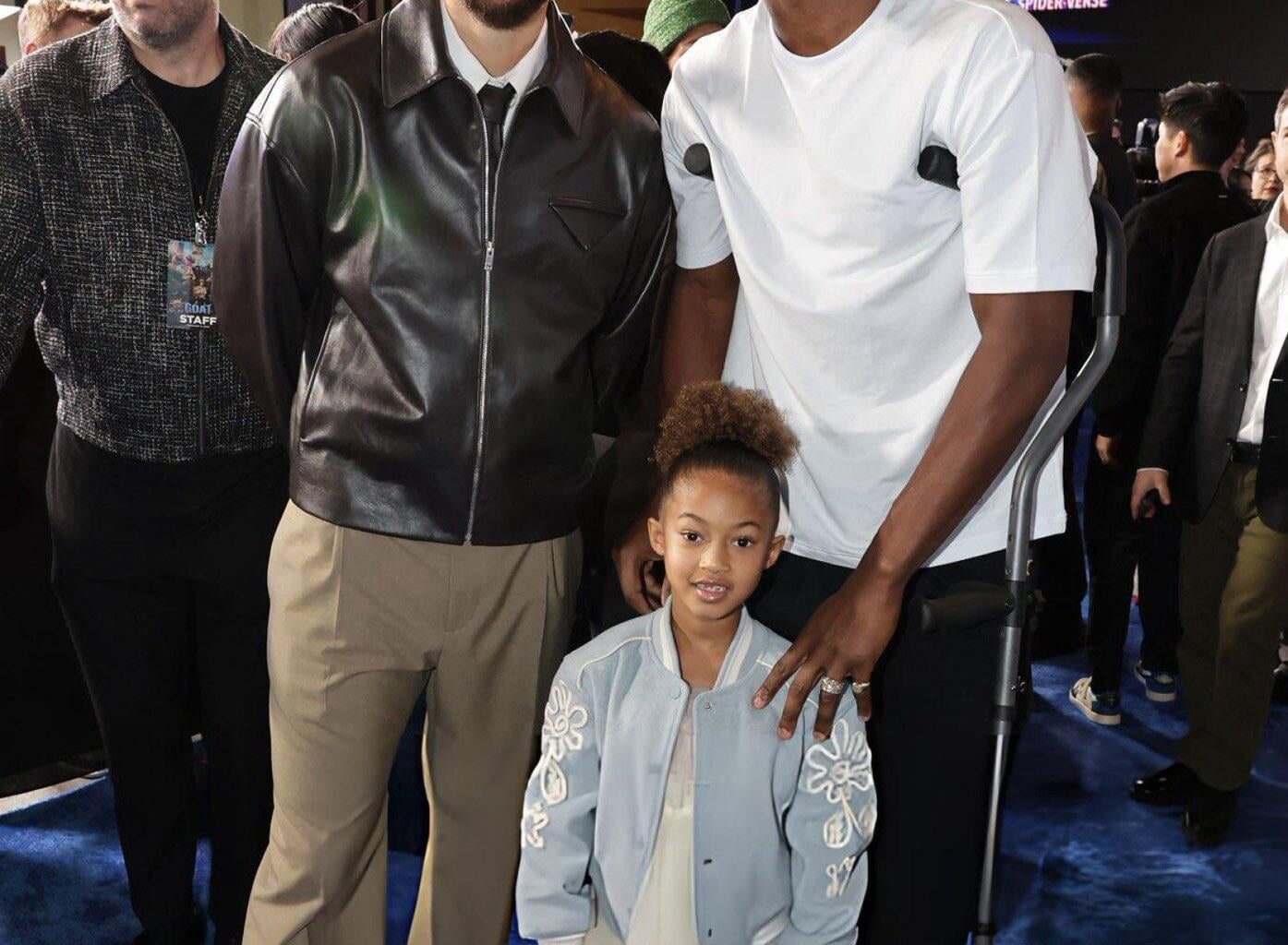 Steph and Jimmy with his daughter Rylee at the GOAT movie Premiere 🥹