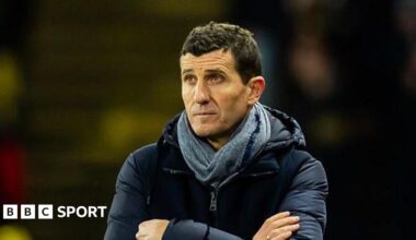 Javi Gracia looks disappointed on the touchline at Vicarage Road