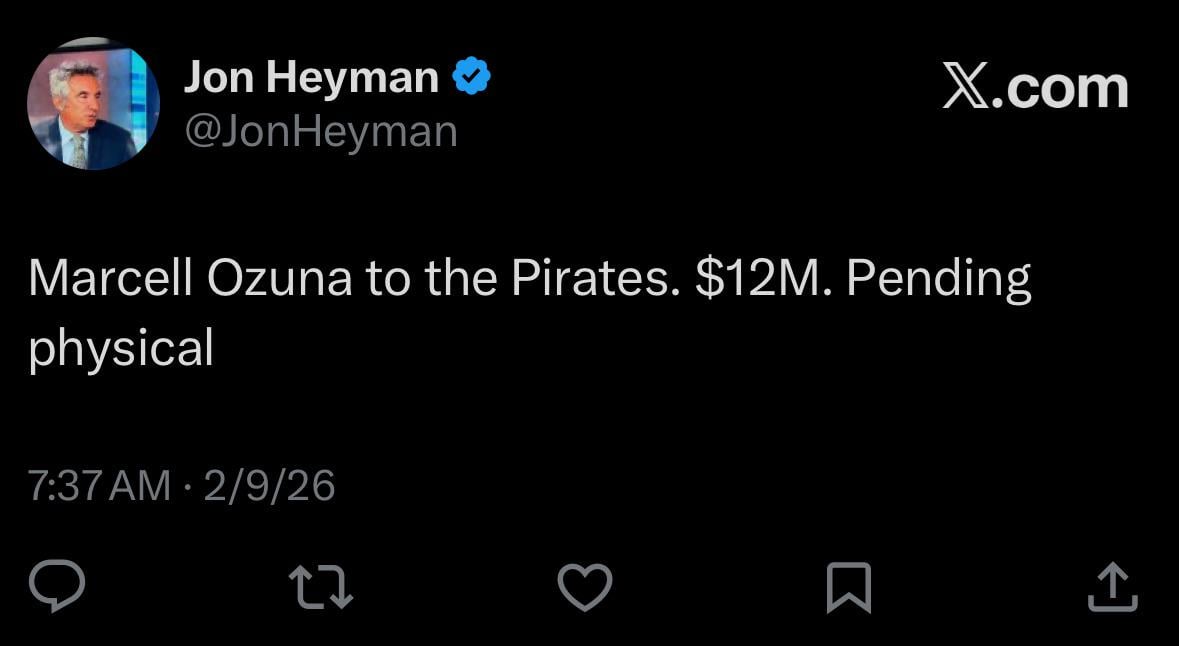 [Heyman] Marcell Ozuna to the Pirates. $12M. Pending physical