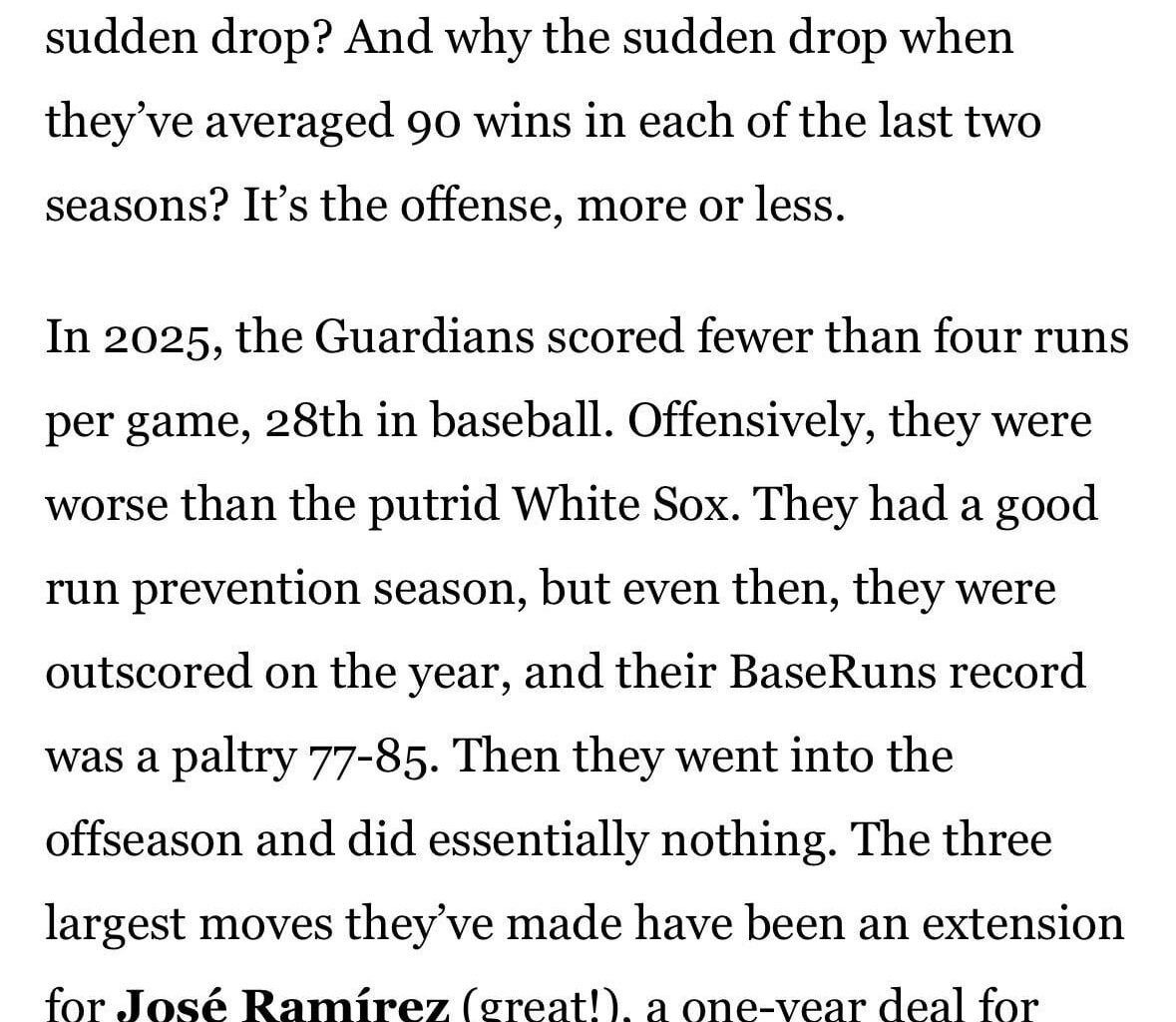 [Fangraphs] Six Takeaways from Our Playoff Odds Release: #2 Our Models Hate the Guardians