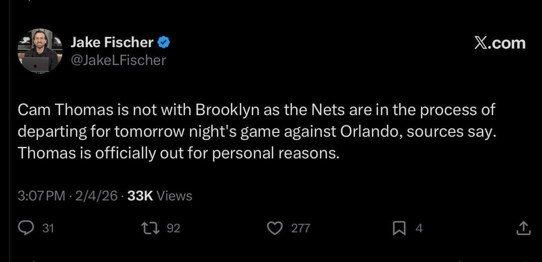 Cam Thomas is NOT With The Team OUT for Personal Reasons