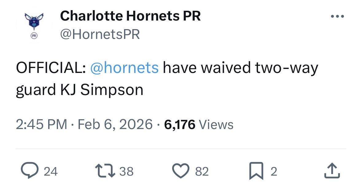 [Hornets PR] Charlotte Hornets waive K.J. Simpson