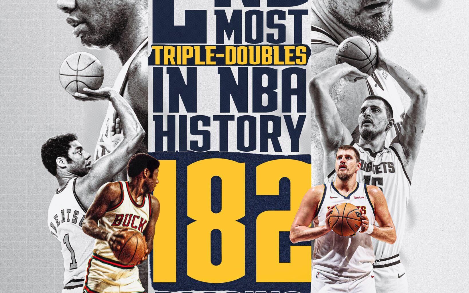 Congrats to Joker🃏 Now he’s the owner of 2nd place All-Time in Triple Doubles at 182🃏🐐🏔️🏀