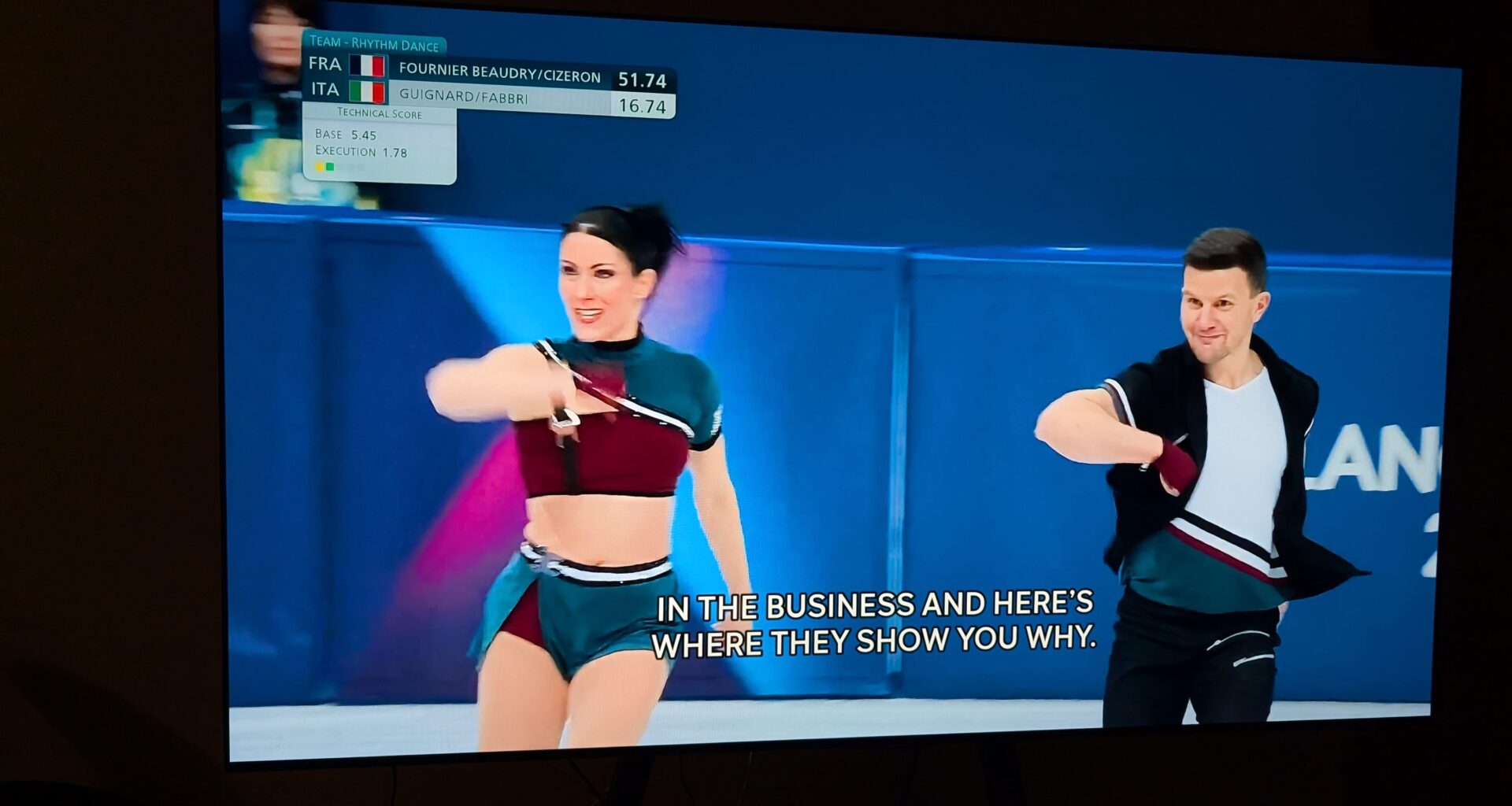 Italian ice skaters wearing familiar attire