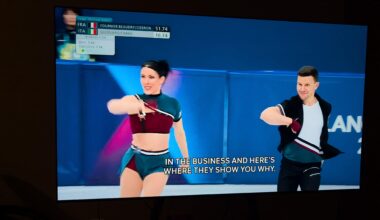 Italian ice skaters wearing familiar attire
