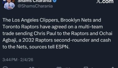 Nets receive Ochai Agbaji, Raptors 2032 second round pick, and cash in three team deal with Clippers and Raptors