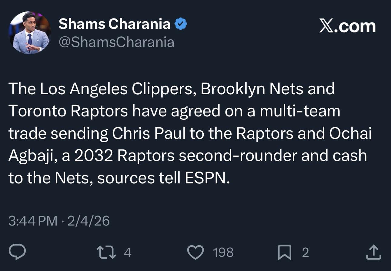 Nets receive Ochai Agbaji, Raptors 2032 second round pick, and cash in three team deal with Clippers and Raptors